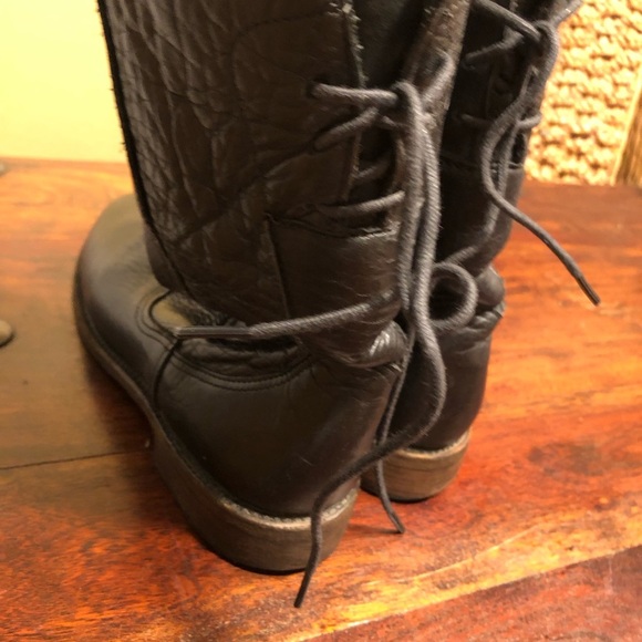 Walk Over Vintage Shoe Womens Boots Leather Pull Mid Calf Western Moto 8.5 - Picture 10 of 11